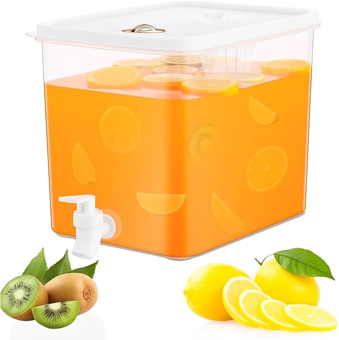Beverage Drink Dispenser for Fridge, Plastic Beverage Dispenser with Spigot，Juice Container Sealed with Filter Screen，Cold Hot Drink Jug for Christmas Party Supplies (1PCS 2 Gallon)