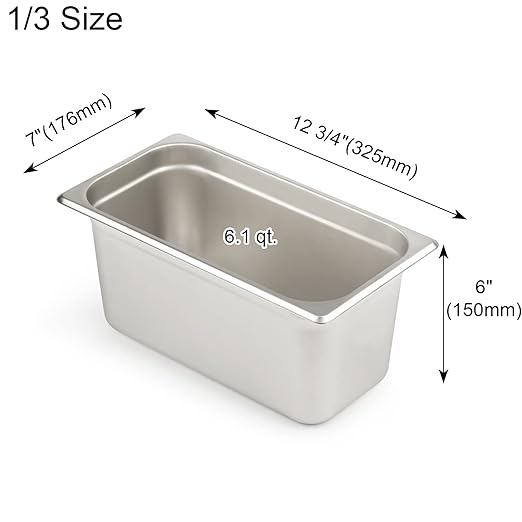 CURTA 6 Pack Anti-Jam Hotel Pans, 1/3 Size 6 Inch Deep, NSF Commercial 18/8 Stainless Steel Chafing Steam Table Pan, Catering Storage Metal Food Pan