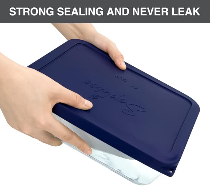 Sophico 11 Cup Rectangle Silicone Storage Cover Lids Replacement for Pyrex 7212-PC Glass Bowls, Container not Included (NAVY BLUE- 2PACK)