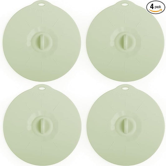 4 Pack 3.9" Silicone Lids for Cups Bowls Plates Pans, Microwave Splatter Cover, Kitchen Containers Lids Cover for Food Storage,Light Geen Mini