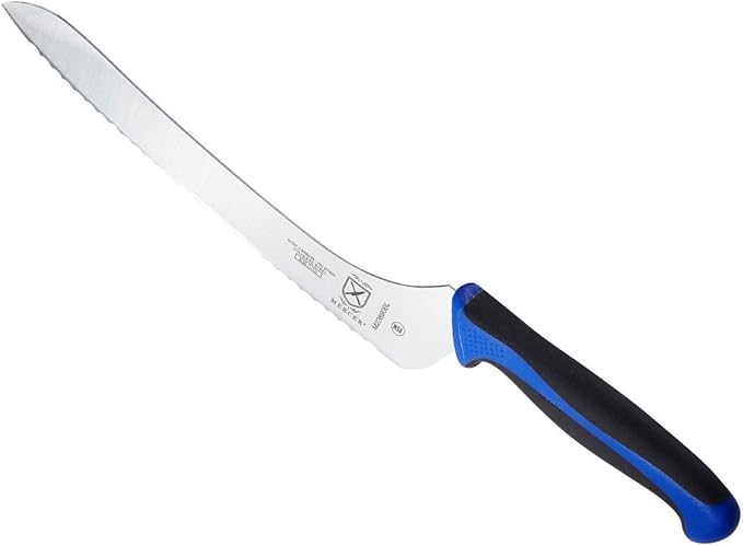 Mercer Culinary Millennia Colors 9-Inch Offset Wavy Edge Bread Knife, Blue