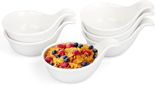 Porcelain Dipping Bowls With Handle, 3.1oz BBQ Sauce Cups, Small Side Dishes for Ketchup, Ice Cream, Desserts
