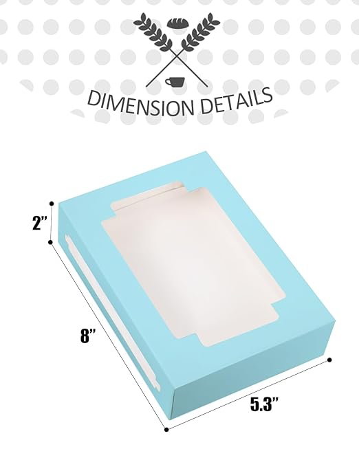 qiqee Light Blue Cookie Boxes for Gift Giving 8x5.3x2 inch 24Packs Light Blue Bakery Box with Window Treat Box for Donuts Candies and Biscuit