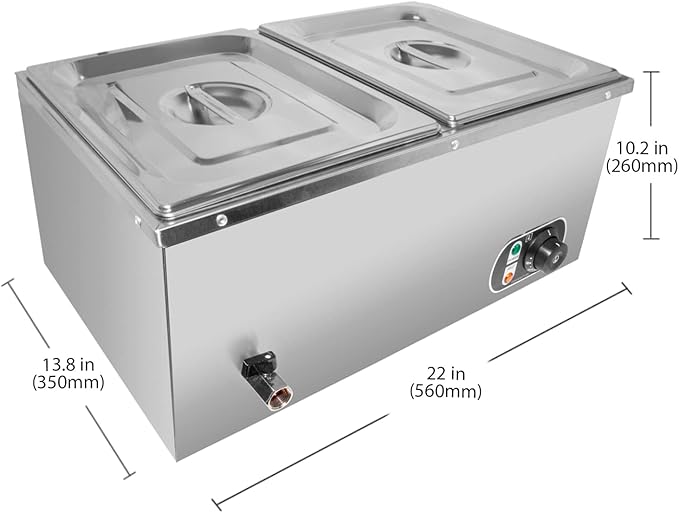 ALDKitchen Bain Marie Food Warmer | Electric Steam Buffet Warmer | 110V (2 tanks)