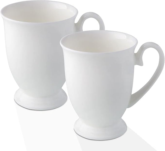 Luxury Fine Bone China White Coffee Mugs Set of 2 (8 oz), Ceramic Euro Style Tea Cups, Elegant Durable Coffee Cups Set for Gifts, Women, Men, Mom, Dad, Wedding