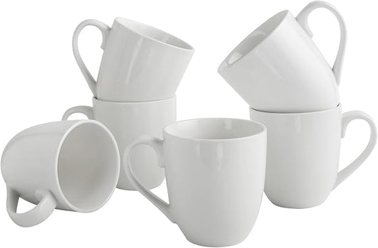 Coffee Mugs Set of 6, 16Oz Large Ceramic Mugs with Comfort Grip, White Porcelain Coffee Cups for Cocoa, Latte, Hot Tea, Cappuccino, Mocha, Milk, Dishwasher Safe, 5.5 x 4.5 inch