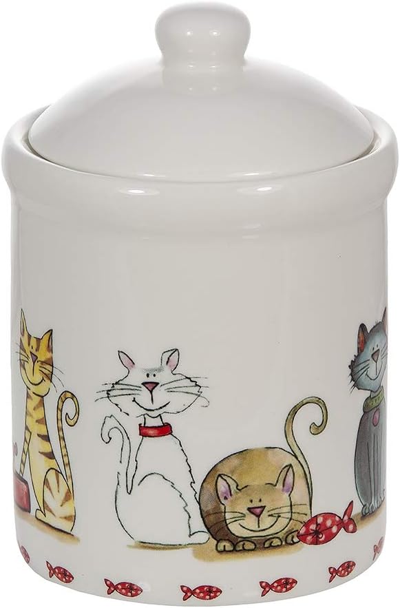 SPOTTED DOG GIFT COMPANY Ceramic Jar with Lid for Countertop, Decorative Cat Food Storage Kitchen Canister for Coffee Tea Sugar, Novelty Treat Container, Gifts for Cat Lovers Pet Owners 35oz