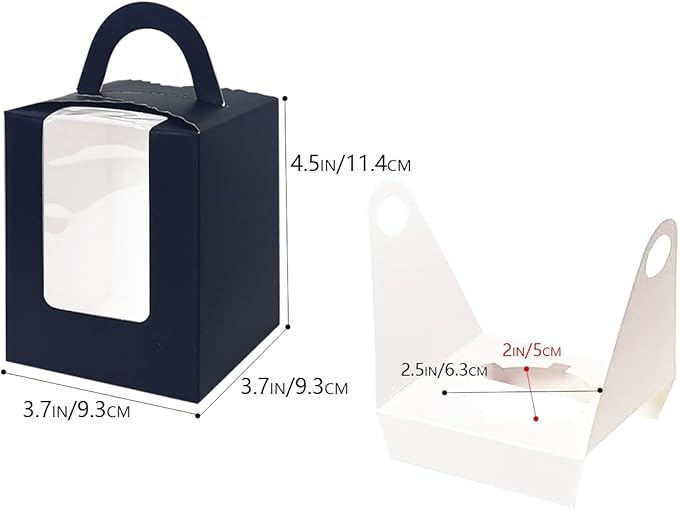 Bakepacker Auto-pop up Individual Cupcake Boxes with Window 25 Count Black Single Cupcakes Box 3.6 x 3.6 x 4.3inch Cupcake Carrier