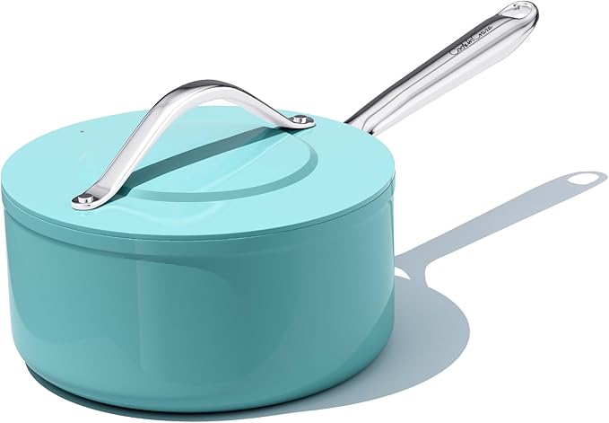 3.5qt Nonstick Ceramic Sauce Pan with Lid (8.19") Even Heat Distribution Non Toxic PFAS Free Healthy Cooking Pot for All Stovetops (Induction/Gas/Electric) Oven Safe 500°F, Caribbean Blue
