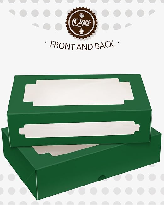 qiqee Deep Green Cookie Boxes for Gift Giving 8x5.3x2 inch 24Packs Deep Green Bakery Box with Window Treat Box for Donuts Candies and Biscuit