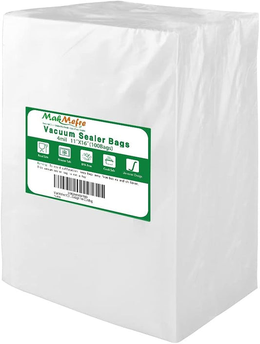 MakMeFre 100 Gallon Size 4mil 11x16Inch Vacuum Sealer Bags for Food,BPA Free,Heavy Duty,Sous Vide Vaccume Safe,Universal Design Pre-Cut Vacuum Seal Bags