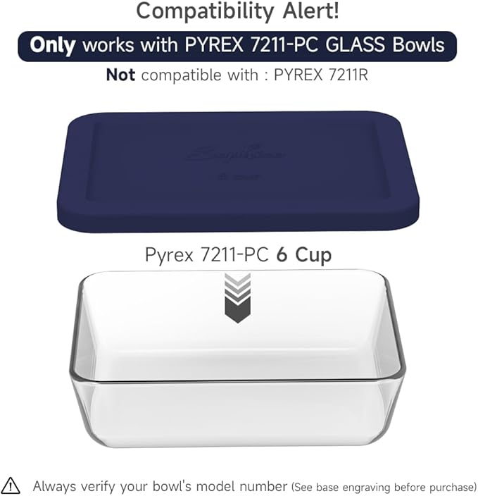 Sophico 6 Cup Rectangle Silicone Storage Cover Lids Replacement for Pyrex 7211-PC Glass Bowls, Container not Included (Navy Blue)
