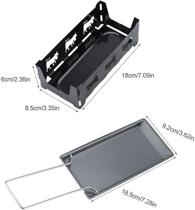 Cheese Raclette, Portable Foldable Non-Stick Cheese Rotaster Baking Tray Candlelight Cheese Melter Pan with Handle Spatula Barbecue Home Kitchen Grilling Tool