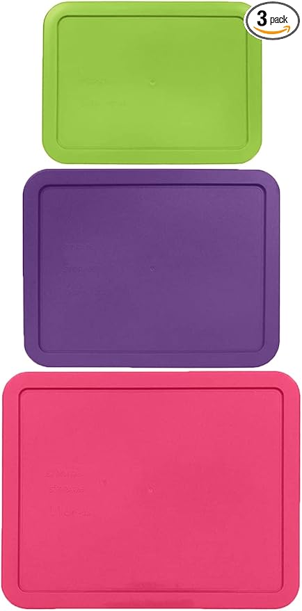 3, 6 & 11 Cup Spring Green, Purple, Pink Replacement Lids/Covers for Pyrex, Anchor Hocking & KlareWare Storage Bowls *Lids Only Glass Container Not Included* (3 Pack *One of Each Size*)
