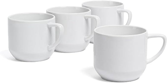 over&back Coupe Porcelain Coffee Mugs - 4-Piece Mug Set - Enjoy the Perfect Cup of Coffee, Tea, Latte, and More - Glossy White - 14 Oz