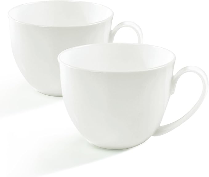 22 OZ White Bone China Soup Mugs with Handles, Large Ceramic Coffee Mugs Set of 2 for Hot Chocolate Cocoa Cereal Salads Yogurt Beverage Milk Latte Cappuccino, Dishwasher Microware Safe