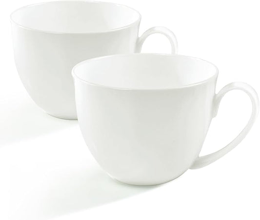 22 OZ White Bone China Soup Mugs with Handles, Large Ceramic Coffee Mugs Set of 2 for Hot Chocolate Cocoa Cereal Salads Yogurt Beverage Milk Latte Cappuccino, Dishwasher Microware Safe