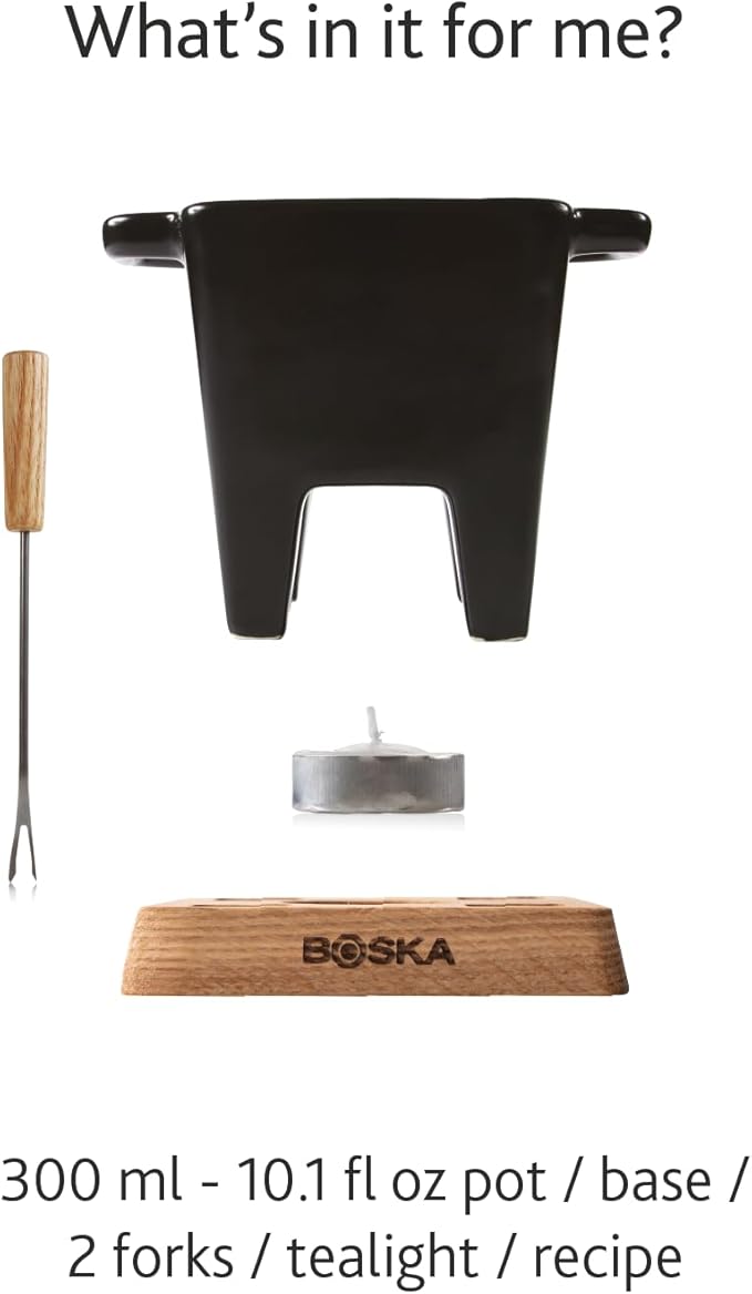 Boska Tealight Tapas Fondue Set - Best for Cheese or Chocolate - Microwave Safe Ceramic Hot Pot Chocolate Fountain Snack - Wedding Registry Items Small Kitchen Appliances - 200 mL Pro Collection