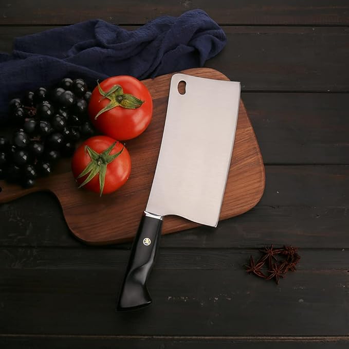 WILDMOK Chopping Knife, 7.3 Inch Meat Cleaver Knife, Thickened Blade for Bones Chopper, 9Cr18MoV Stainless Steel with Ebony Wood Handle - Fen Series