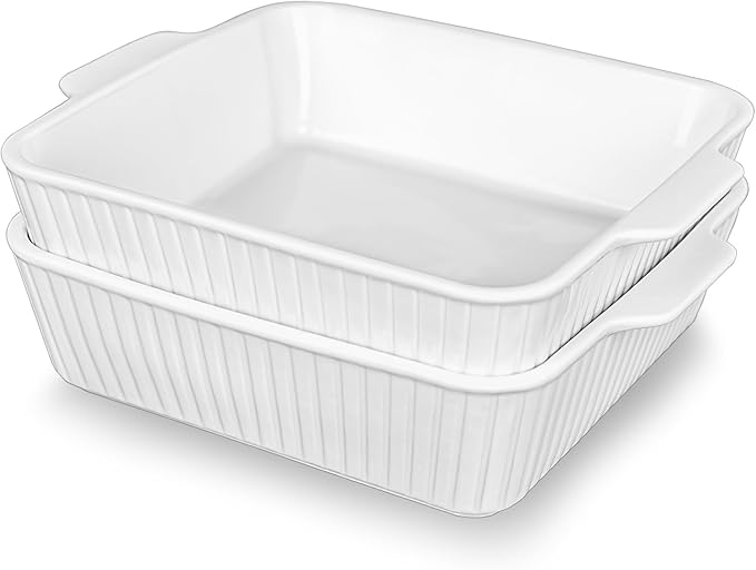 Casserole Dishes for Oven, 10'' Square Casserole Baking Dish, 2 Pack Ceramic Baking Dishes, Bakeware Sets with Handles, Lasagna Pan for Baking, Cake, Kitchen, Microwave, Dishwasher Safe