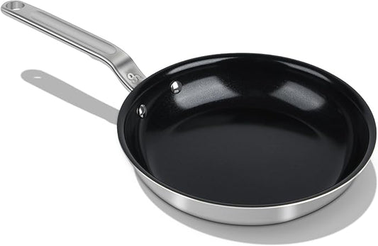 10 Inch Ceramic Non Stick Frying Pans - 5 Ply Stainless Clad Nonstick Skillet, Toxic, PTFE & PFOA FREE, Professional Cookware for Induction, All Stoves and Oven up to 650°F