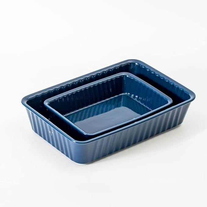 Ceramics baking dish set of 2, Rectangular Baking Dish, Lasagna Pans for Cooking, Kitchen, Cake,Dinner, Banquet and Daily Use, 12x 8 Inch & 8.95 x 6 inch of Casserole Dishes (Dark Blue)