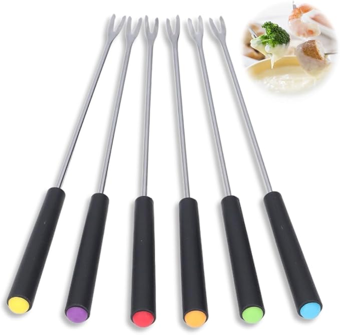 Stainless Steel Fondue Forks 6Pcs 9.1" with Heat Resistant Handle Color Fondue Set Fondue Sticks Fondue Cheese for Grill Cake Chocolate Meat Fruits Cheese Fondue Fountain Roast Marshmallows Dessert