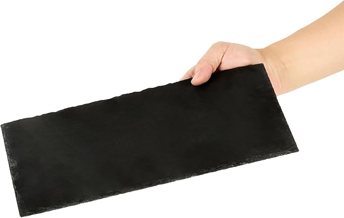 Restaurantware Slate Serving Trays 4 Pack of 11.8" x 6" Foam Feet Charcuterie Stone Plates Rustic Edges Freezable Black Serving Display Cheese Boards for Kitchen, Gourmet, Dining, Parties