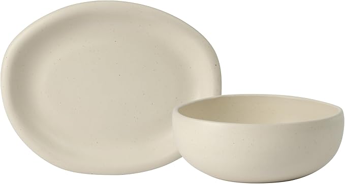 Bloomhouse Corsica Clay 2 Piece Oval Platter and Bowl Serving Set - Sea Salt White