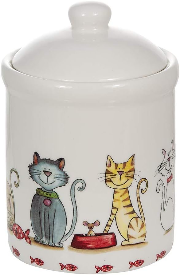 SPOTTED DOG GIFT COMPANY Ceramic Jar with Lid for Countertop, Decorative Cat Food Storage Kitchen Canister for Coffee Tea Sugar, Novelty Treat Container, Gifts for Cat Lovers Pet Owners 35oz