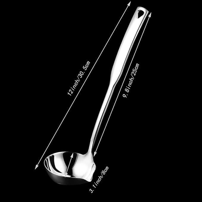 Soup Ladle 304 Stainless Steel Heavy Ladle with Pour Spout for Soups, Serving, Cooking, Stews and More 11.8 inch 1-Piece(Colour:Silver)