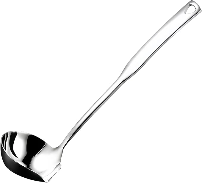 Soup Ladle,SUS 304 Stainless Steel Heavy Duty Ladle with Pour Spout,Kitchen Cooking Serving for Soups,Gravy,Canning,Stews,Heavy,Dishwasher safe 11.8 inch (1Pack)