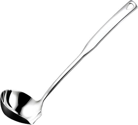 Soup Ladle,SUS 304 Stainless Steel Heavy Duty Ladle with Pour Spout,Kitchen Cooking Serving for Soups,Gravy,Canning,Stews,Heavy,Dishwasher safe 11.8 inch (1Pack)