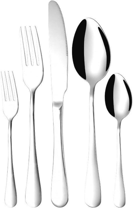60 Piece Silverware Set with 12 Dinner Knives and Forks, Top-Grade Stainless Steel Cutlery Set for Home, Restaurant and Hotel Dining,Mirror Finish, Dishwasher Safe (Silver)
