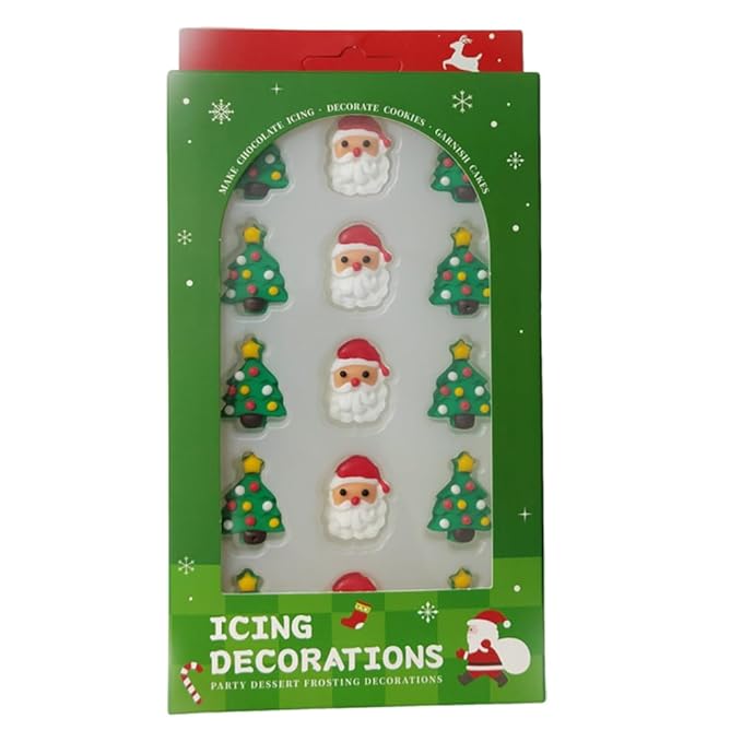 Christmas Sprinkles Icing Decoration for Cupcake Decorating, Christmas Tree Cake Decoration, Edible Santa Claus Cake Cupcake Topper for Baking Cookie Ice Cream Candy Decoration