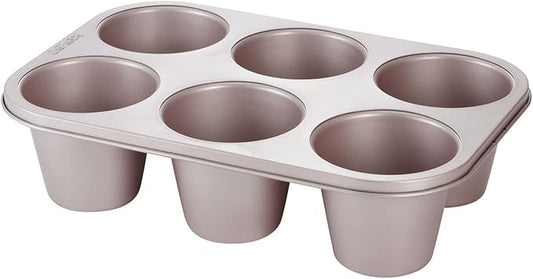 CHEFMADE Muffin Cake Pan, 6-Cavity Non-Stick Jumbo Cupcake Pan Bakeware for Oven Baking (Champagne Gold)