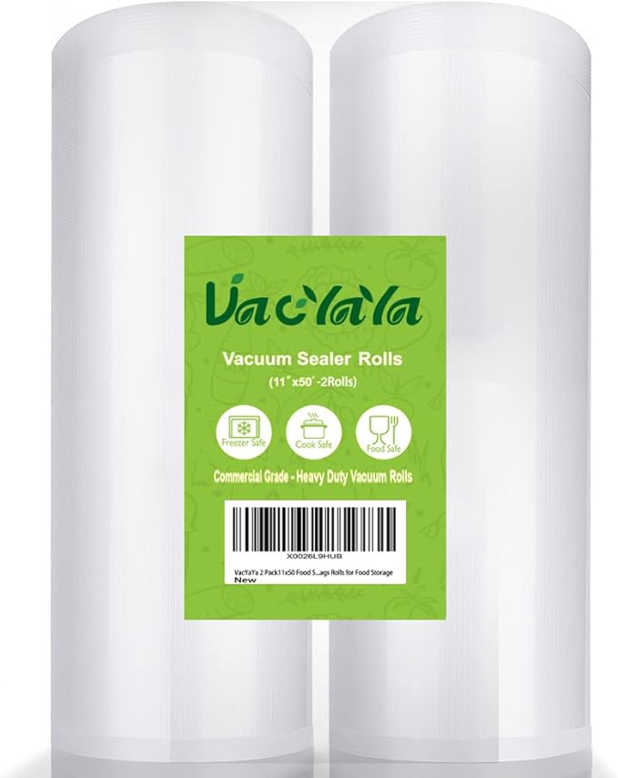 VacYaYa 2 Pack 11x50 (Total 100 feet) Vacuum Sealer Bags Rolls with BPA Free and Heavy Duty,Commercial Grade Vaccume Seal Bags Rolls Work with Any Types Vacuum Sealer