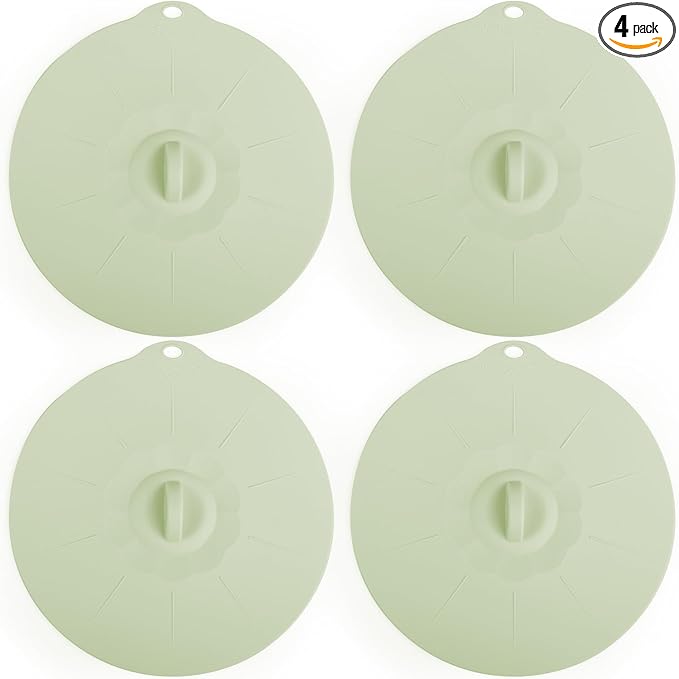 4 Pack 7.8" Silicone Lids for Cups Bowls Plates Pans, Microwave Splatter Cover, Kitchen Containers Lids Cover for Food Storage,Light Green Medium
