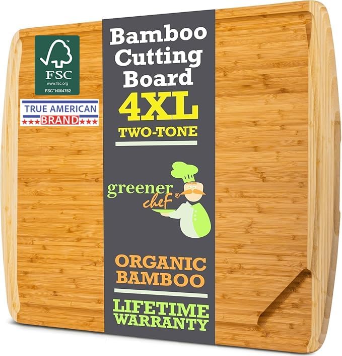 FSC® Certified 36 x 24 Inch Extra Large Bamboo Cutting Board with Lifetime Replacements – 4XL Butcher Block, Oversized Carving & Charcuterie Board, Stovetop Cover for Kitchen Counter Space