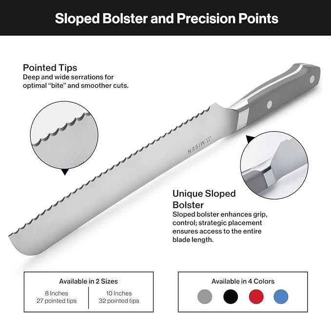 Misen Serrated Bread Knife – High-Carbon Japanese AUS8 Steel – Effortless Slicing of Bread, Pastries, and Fruits – Razor-Sharp Edge and Durable Blade with Ergonomic Handle - 10", Black