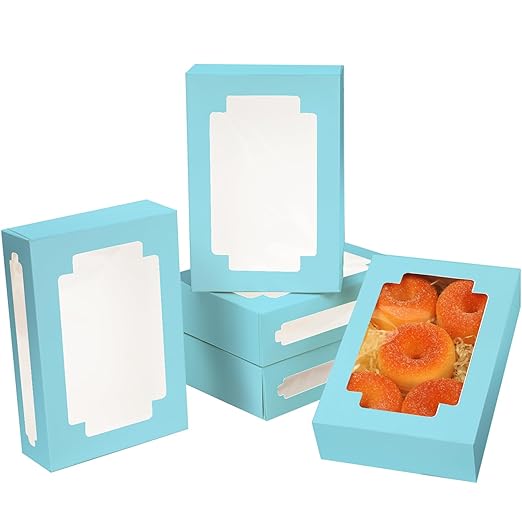 qiqee Light Blue Cookie Boxes for Gift Giving 8x5.3x2 inch 24Packs Light Blue Bakery Box with Window Treat Box for Donuts Candies and Biscuit