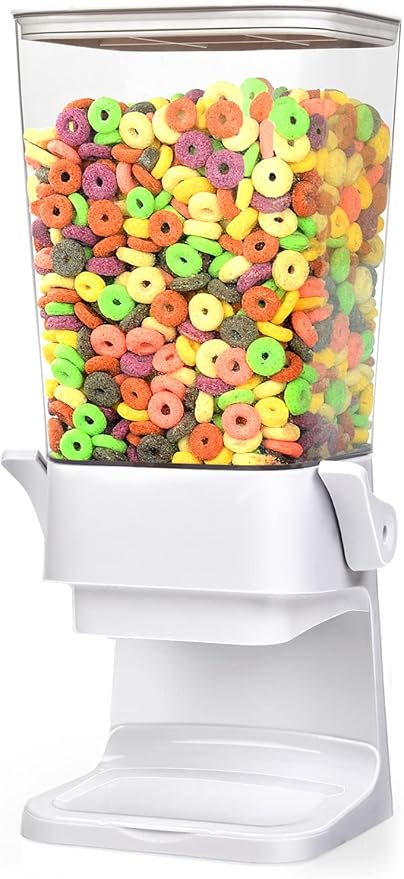 Cereal Dispenser Countertop Large Cereal Containers Storage Dispenser For Pantry Dry Food Dispenser Countertop Candy Dispenser Machine Rice Dispenser For Snack,Nuts, Granola(White,1PC)