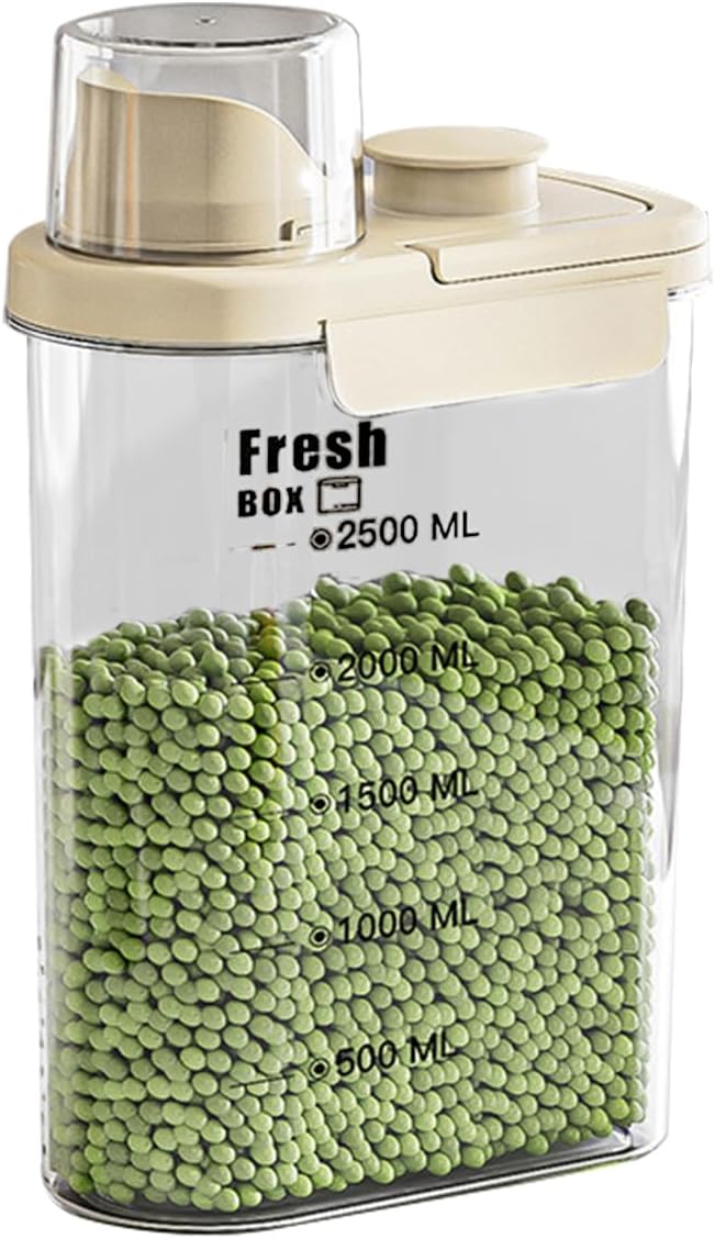 Airtight Rice Storage Container,with Pour Spout & Measuring Cup, BPA-Free - Transparent Dry Food Canister for Cereal, Flour, Pet Food, Oatmeal, Pantry Storage (Cream Yellow, 2800ml)