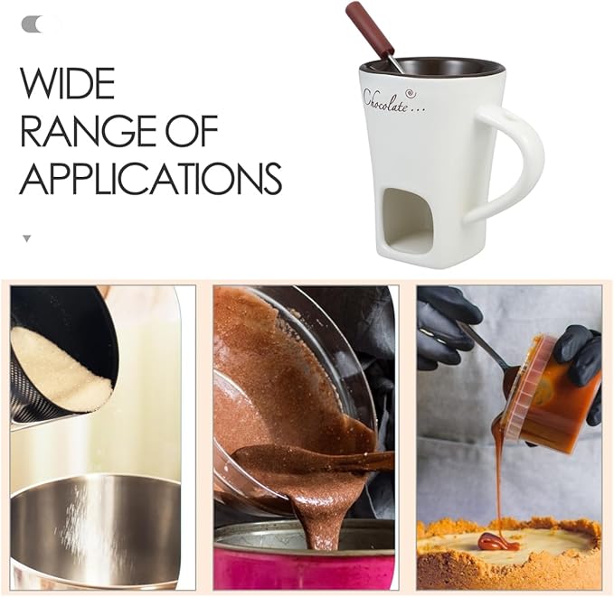 DECHOUS 2 Pack Fondue Pot Ceramic Chocolate Fondue Mug Set with 2 Forks Personal Fondue Mugs Melting Pot for Chocolate, Cheese, Butter, Suitable for Home Party Wedding