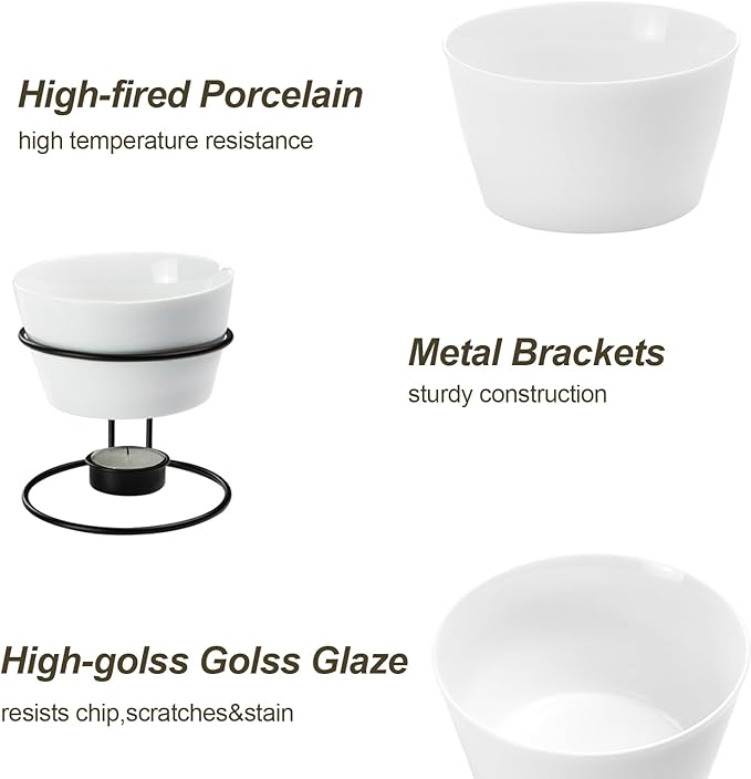 Luvan 4Pcs 12.8oz Butter Warmers for Seafood, Butter Melter with Stands and 20Pcs Tealight Candles,Ceramic Butter Warmer Set for Lobster, Personal Fondue Set Melted Butter Cups for Seafood, Fondue