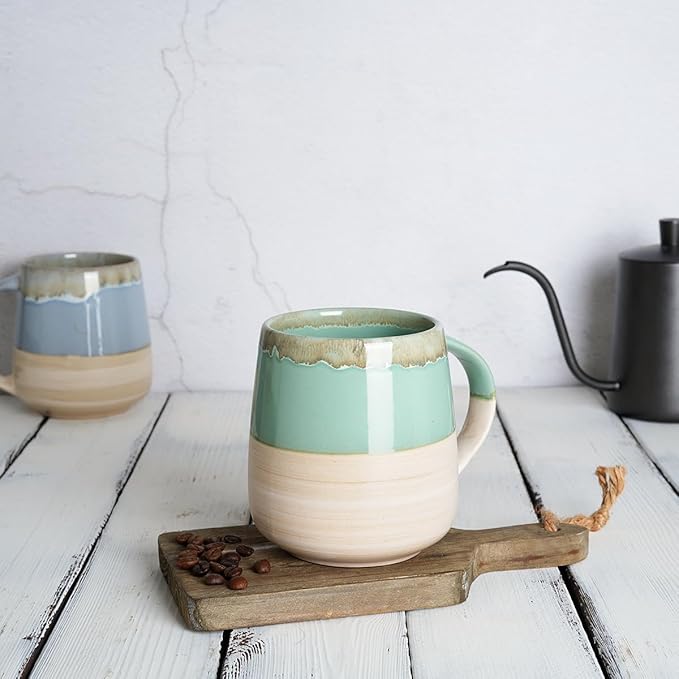 Bosmarlin Extra Large Ceramic Coffee Mug, 23 Oz, Dishwasher and Microwave Safe, Oversized Big Tea Cup, Reactive Glaze (Green)