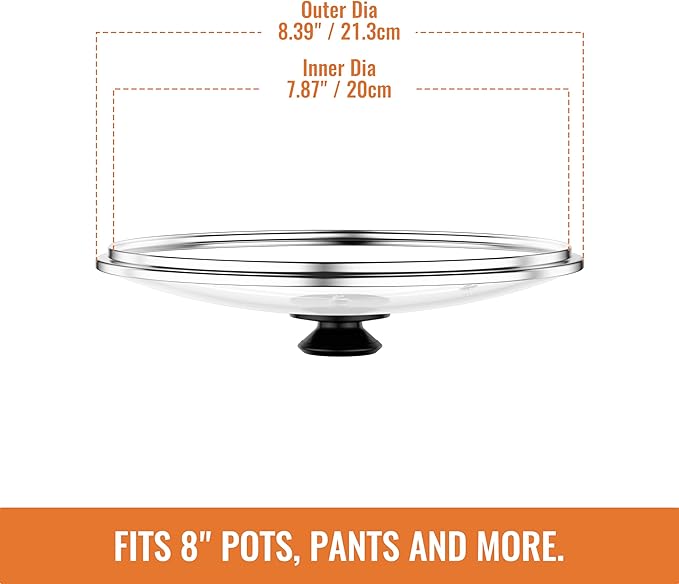 8 Inch Pan Lid For Pots Pans and Skillets, Cast Iron Skillet Lid, Tempered Glass Pan Lids Replacement, Pot Covers for Cooking, Wok, Crock Pot Lid with Stainless Steel Rim, Frying Pot Lids Only