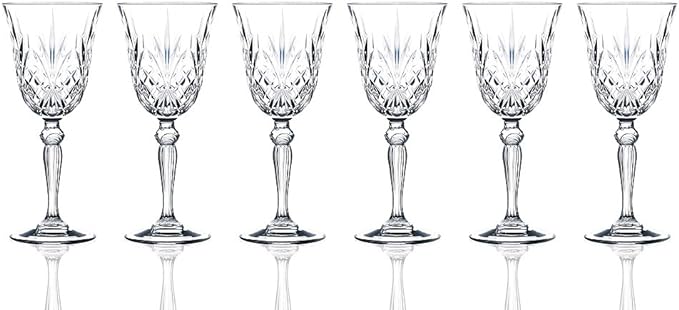 Lorenzo RCR Crystal Collection Water Glass Set Lorren Home Trends-Melodia, 6 Count (Pack of 1), Red Wine Goblet,7.5 fluid ounce