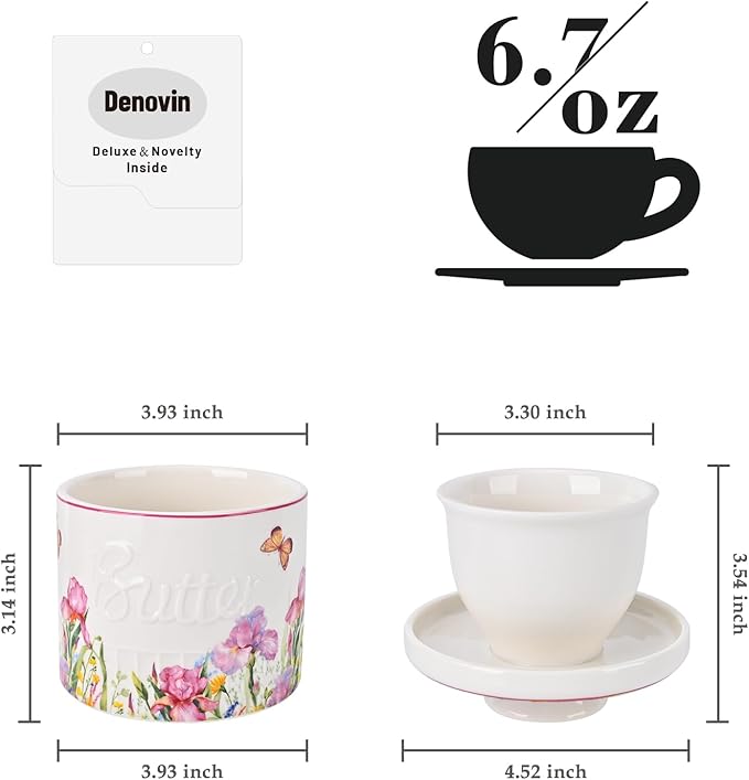 Ceramic Butter Crock With Water Line, Keeper for Counter, French Dish With Lid for Spreadable Fresh Butter (Spring Pink)