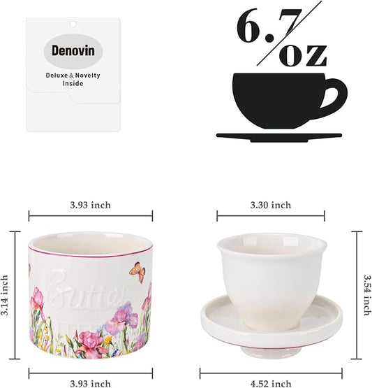 Ceramic Butter Crock With Water Line, Keeper for Counter, French Dish With Lid for Spreadable Fresh Butter (Spring Pink)